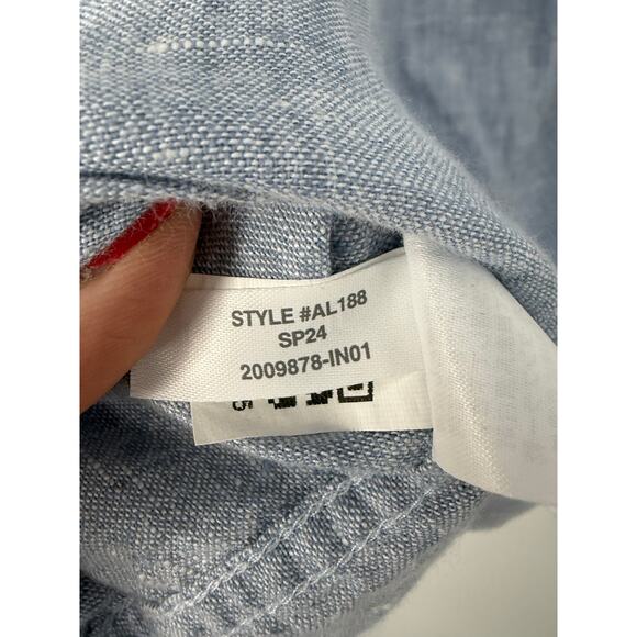 J.Crew Factory Linen Blend Shirt Men L Blue Natural Button Up Neutral Resort - Picture 8 of 8